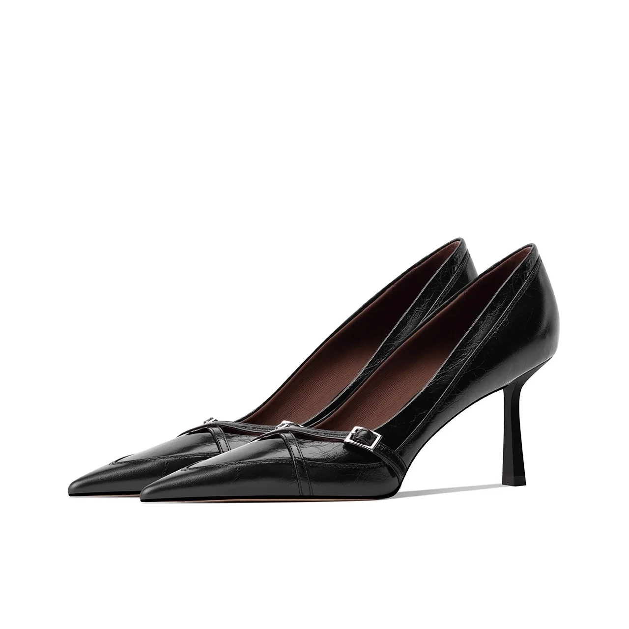 Fashionable Pointed Toe Shallow Mouth New High-heeled Shoes Summer Elegant Buckle Decorated Stiletto Black Women's Shoes