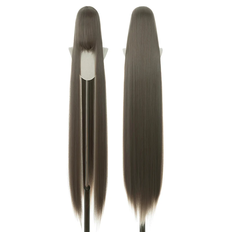 700 g hochwertige 59" 150 cm lange gerade Cosplay-Perücke mit Pony, blond, braun, rot, grün, blau, hitzebeständige Haarfarben, Anime-Perücken