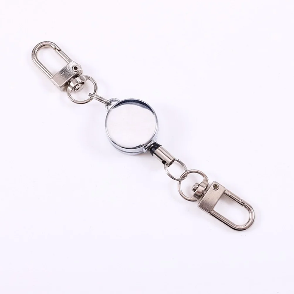 2 Pcs Easy-to-pull Key Ring Keychain Small Retractable Holder Id with Lanyard Buckle Alloy Multi-functional Badge Work