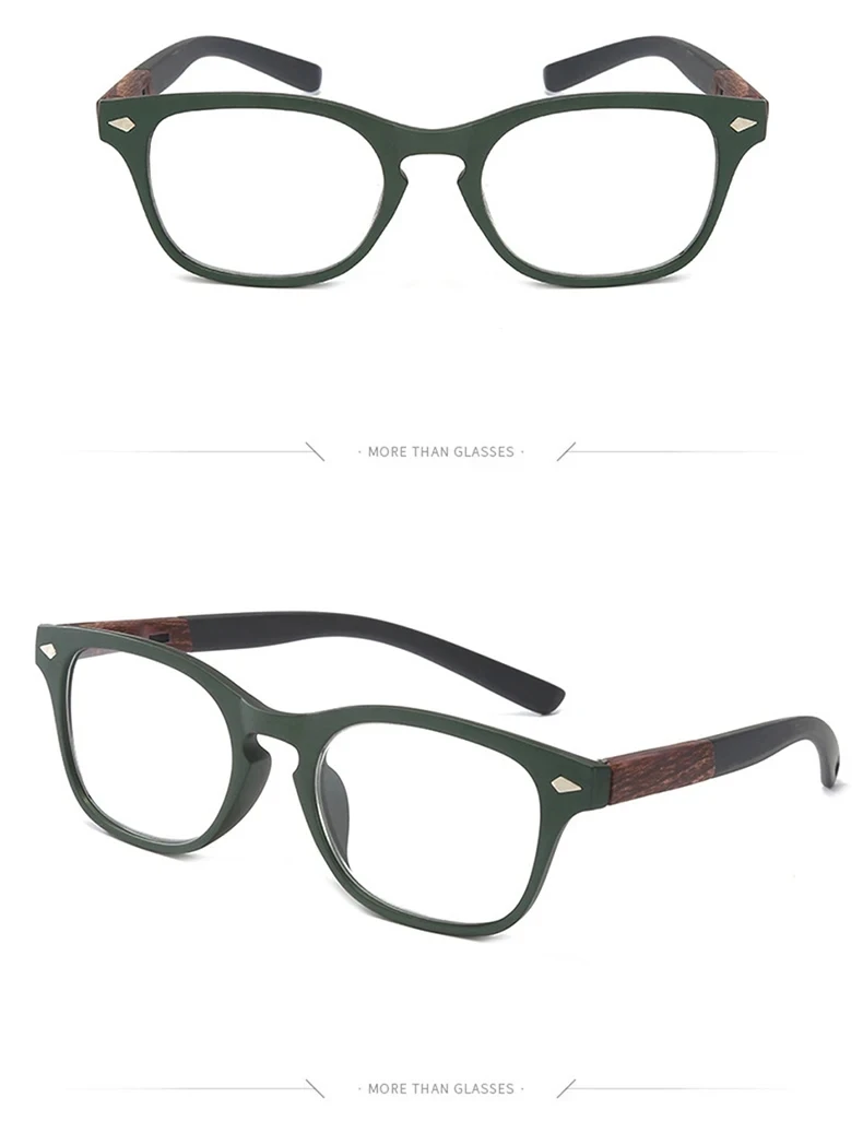 Retro Holzmaserung Lesebrille Männer Frauen Unzerbrechlich Quadrat Vollrand Hochwertige Vergrößerungs Presbyopie Brille Blau + 150 250 – Detail 6