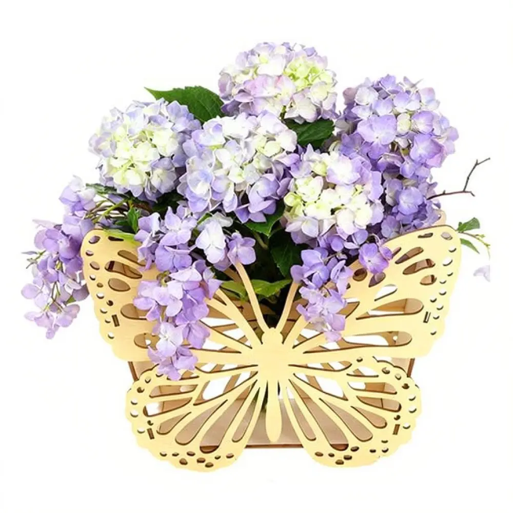 Artistic Wooden Butterfly Flower Holder Hollow Handmade Vase Rustic Home Decor Desktop Ornament Spring Gift For Wedding Party