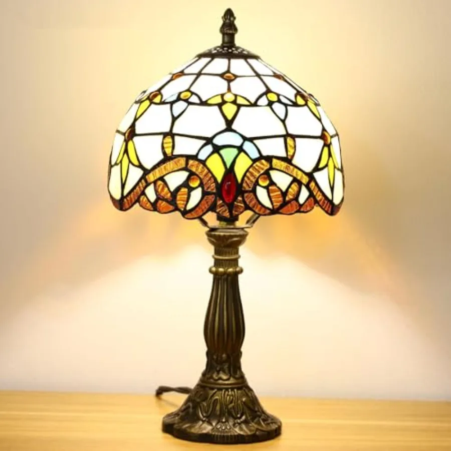 

Tiffany Style Table Lamp, Baroque Style Stained Glass Lamp, 8 Inch Small Antique Lamp, for Bedside Nightstand Bedroom Living Ro
