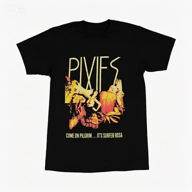Vintage Pixies Surfer Rosa Album Print Casual Oversized Cotton Band Tee for Men Women Streetwear Top