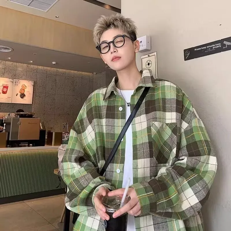 

een Plaid Long Sve Casual irt Men's Faion Brand High-End Feeling Haome Autumn Leisure irt Youthful Outerwear