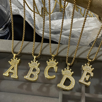 26 Letters A-Z Zircon Crown Initial Alphabet Pendant Necklace for Women Men Luxury Gold Plated Copper Necklaces Jewelry Gifts