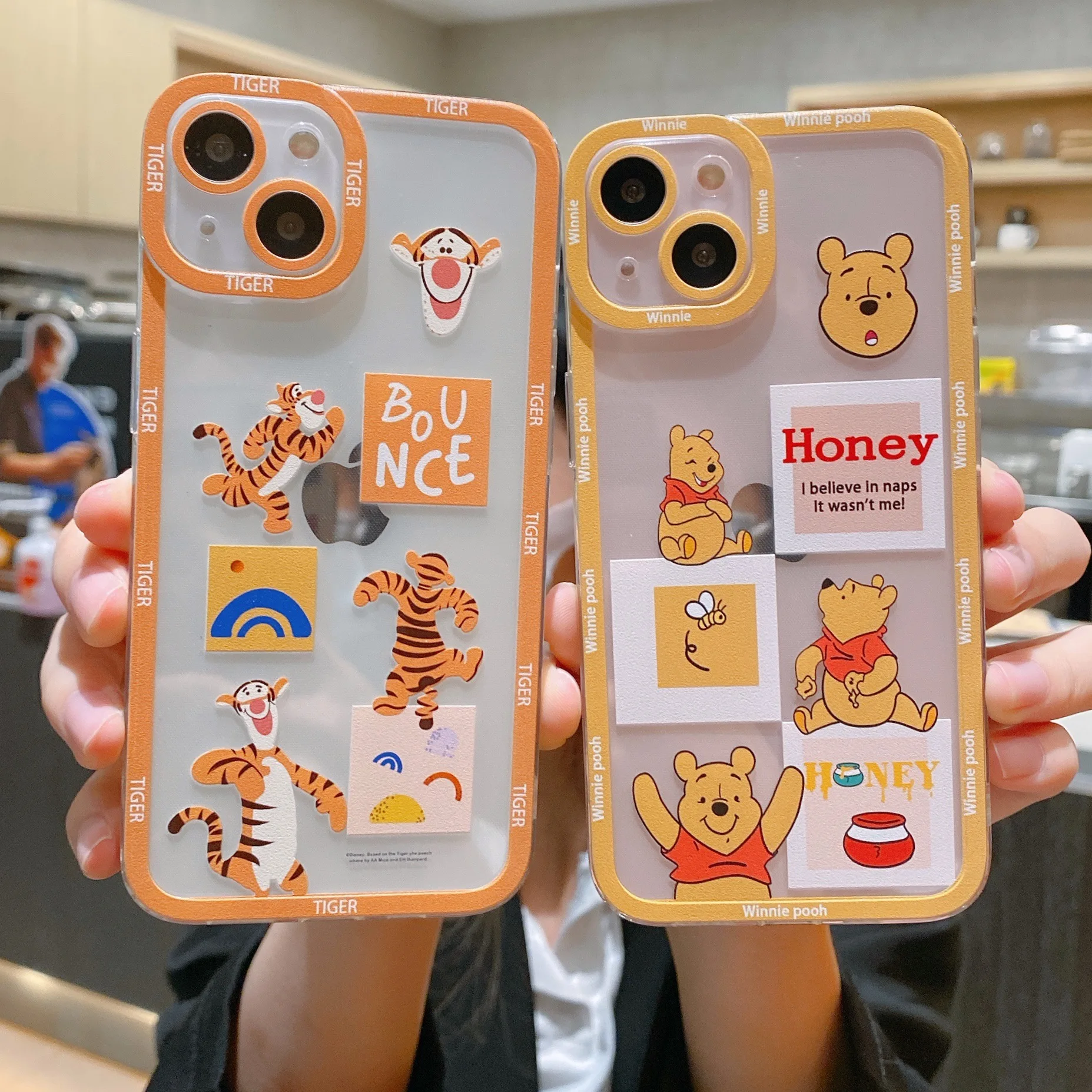 Winnie the Pooh honey Tigger Cartoon Transparent Phone Case For iPhone 16 15 14 13 12 11 Pro Max Xr Xs 16 Plus Case Cute Cover