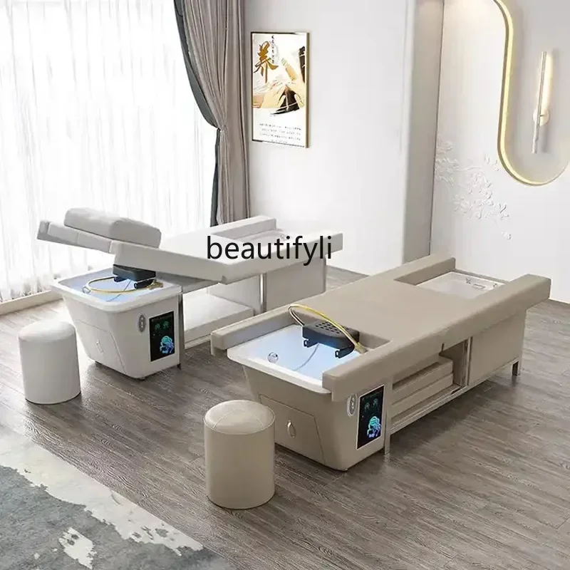 Electric lift shampoo bed, massage massage bed, beauty salon head therapy foot bath integrated bed water circulation fumigat
