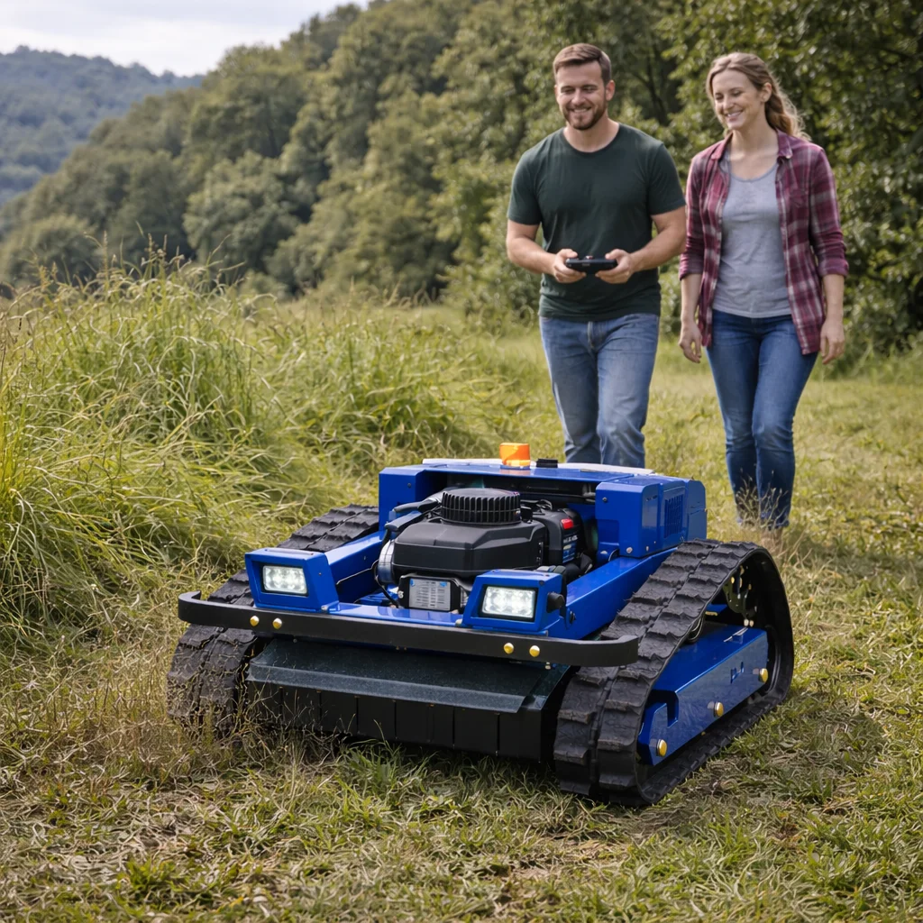 

Customized 4-Stroke Engine Family Helper Lawn Mower Smart Remote Control Tracked All Terrain For Forest Lawn