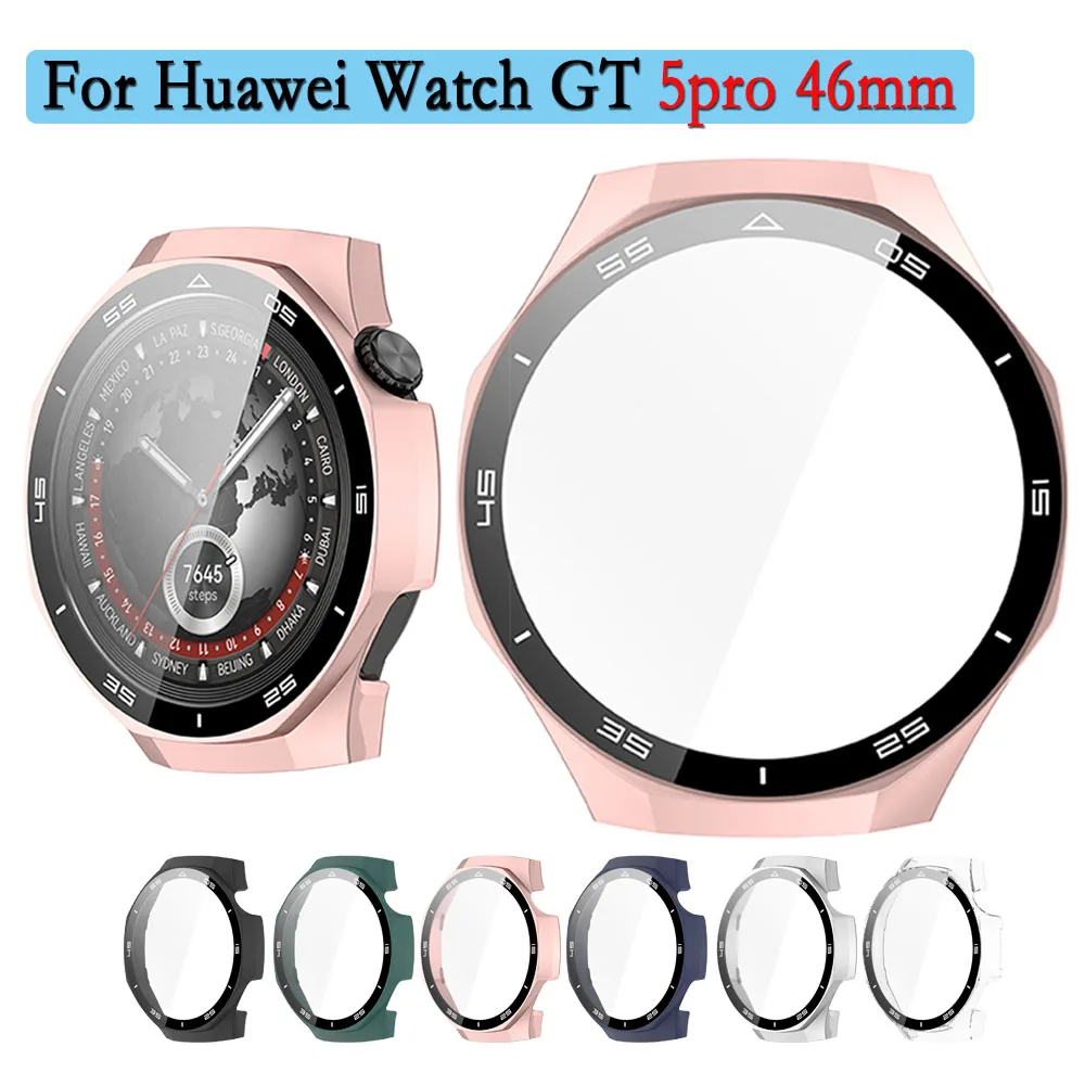 For Huawei Watch GT 5pro 46mm 2-in-1 PC Watch Shell With Tempered Glass Film Protective Watch Cover Protection With Scale