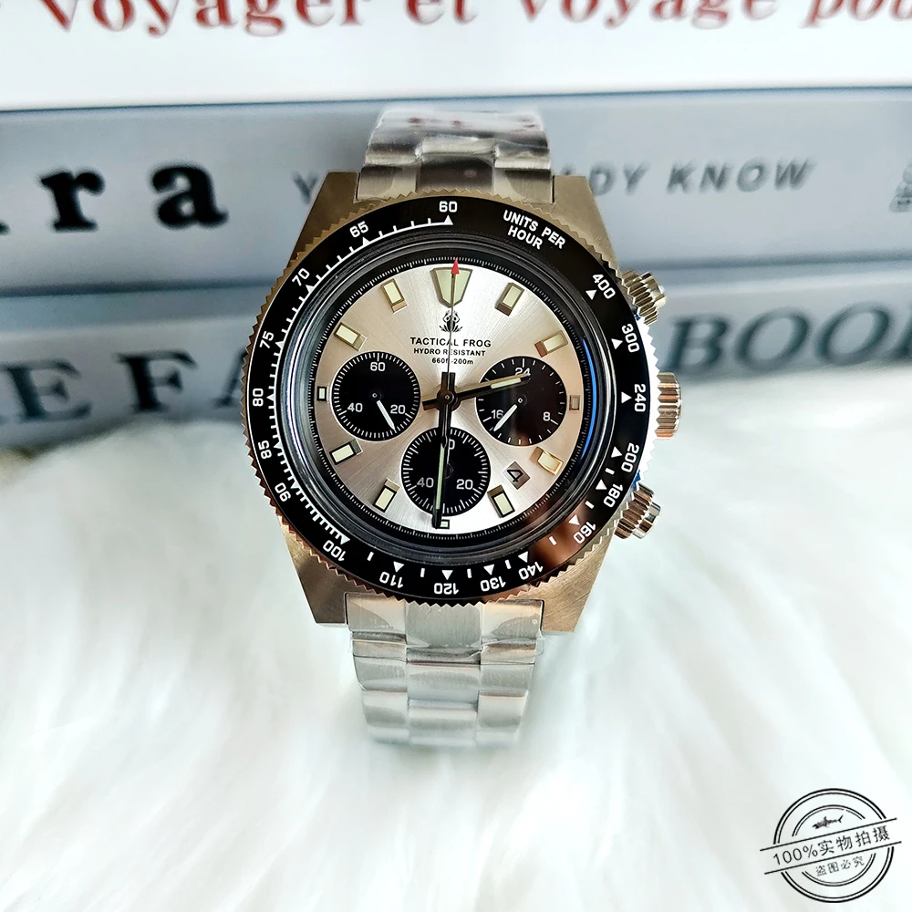 2025 Edición limitada Yuanzu Energía fotocinética solar Cronógrafo panda de tres ojos Reloj impermeable de cuarzo personalizado