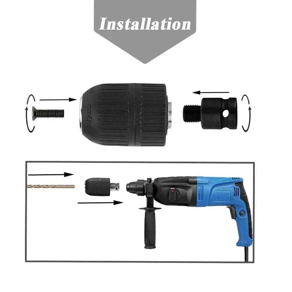 Drill Chuck With 1/2inch Chuck Socket Square Female Adapter,1/2-20UNF Quick Grip Keyless Chuck 2mm~13mm(0.08"~0.51") Clamp Range