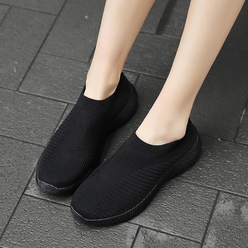 Women Summer Lightweight Sneakers Slip On Breathable Sport Shoes Stretch Platform Solid Sock Shoes Dropshipping