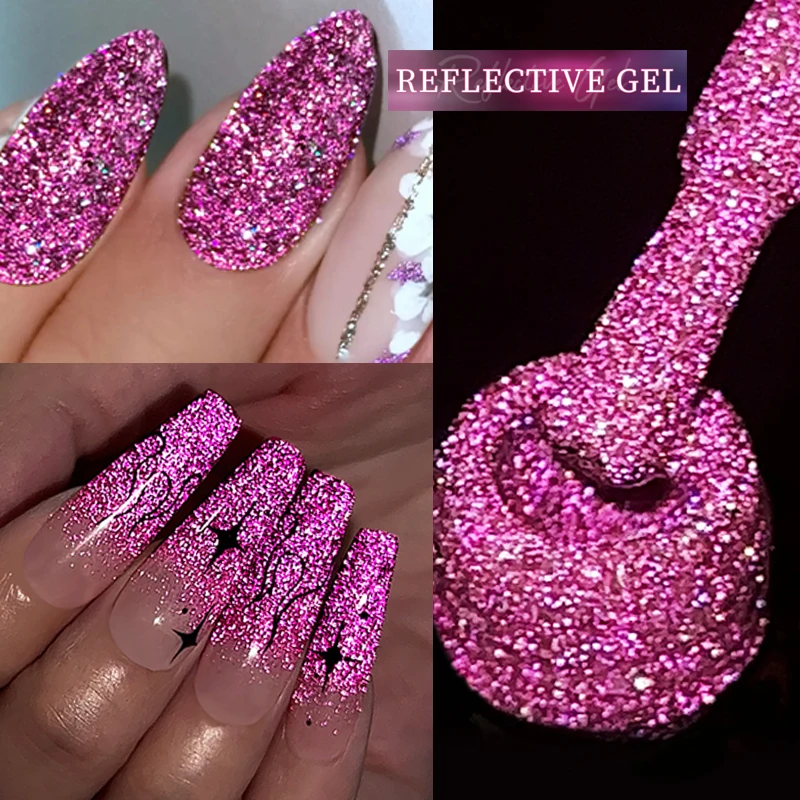 UR SUGAR 7ml Pink Reflective Gel Nail Polish Purple Red Glitter Flash Gel Semi permanent Soak Off UV LED Nail Art Varnish