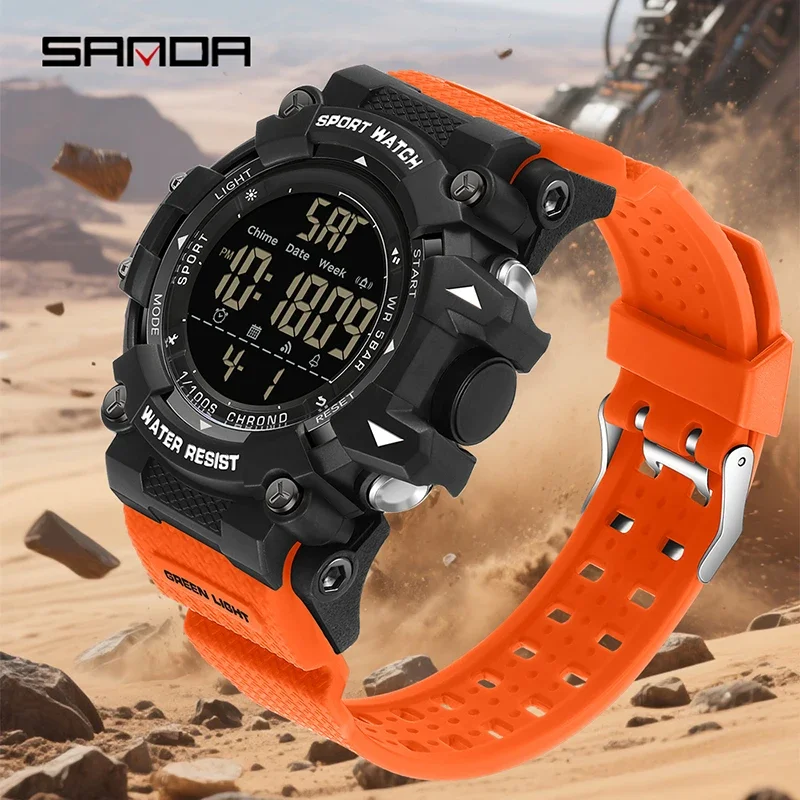 SANDA جديد أزياء الرجال للماء ووتش LED الإلكترونية ضوء الليل التناظرية الرقمية العد التنازلي ساعة تنبيه طالب الرياضة ووتش