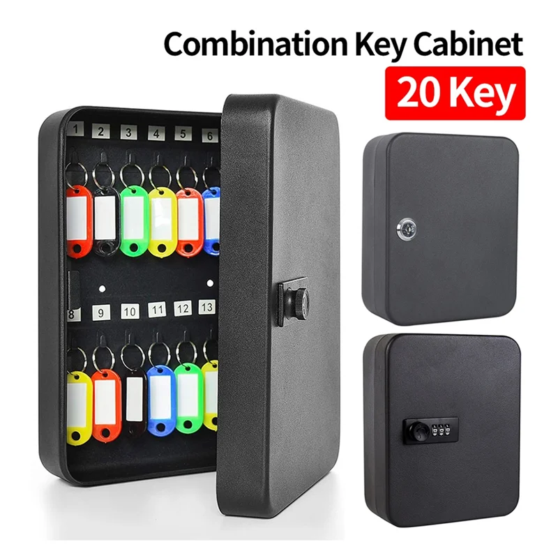 B68A Combination Key Cabinet 20 Key Hooks Key Box Wall Mounted Locking Key Organizer Key Cabinet Security Lock Box