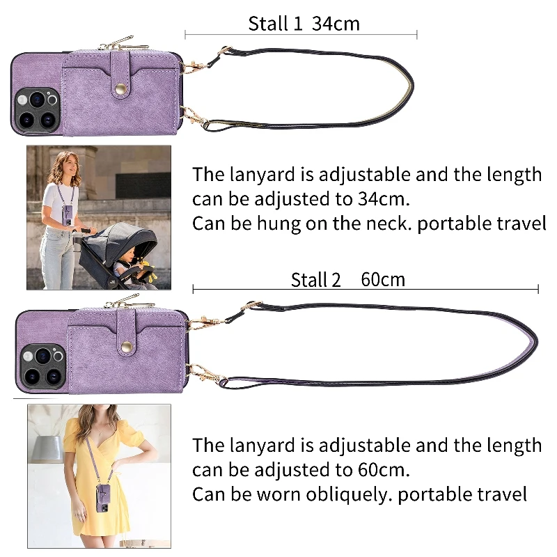 Back Zipper Card Slot Phone Case For iPhone 16 15 Plus 14 13 12 11 Pro XR X XS Max 7 8 Plus Protective Cover With Shoulder Strap image 5