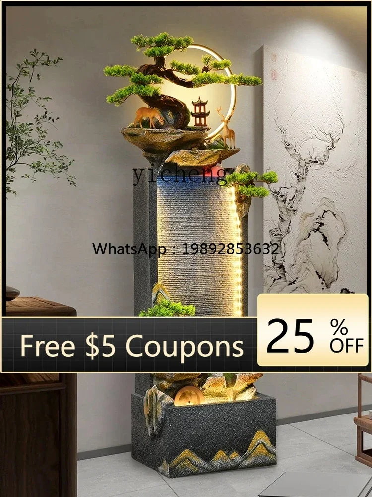 PP  Floor Flowing Water Ornaments Circulating Water Curtain Wall Indoor Rockery Waterscape Living Room Entrance Fortune