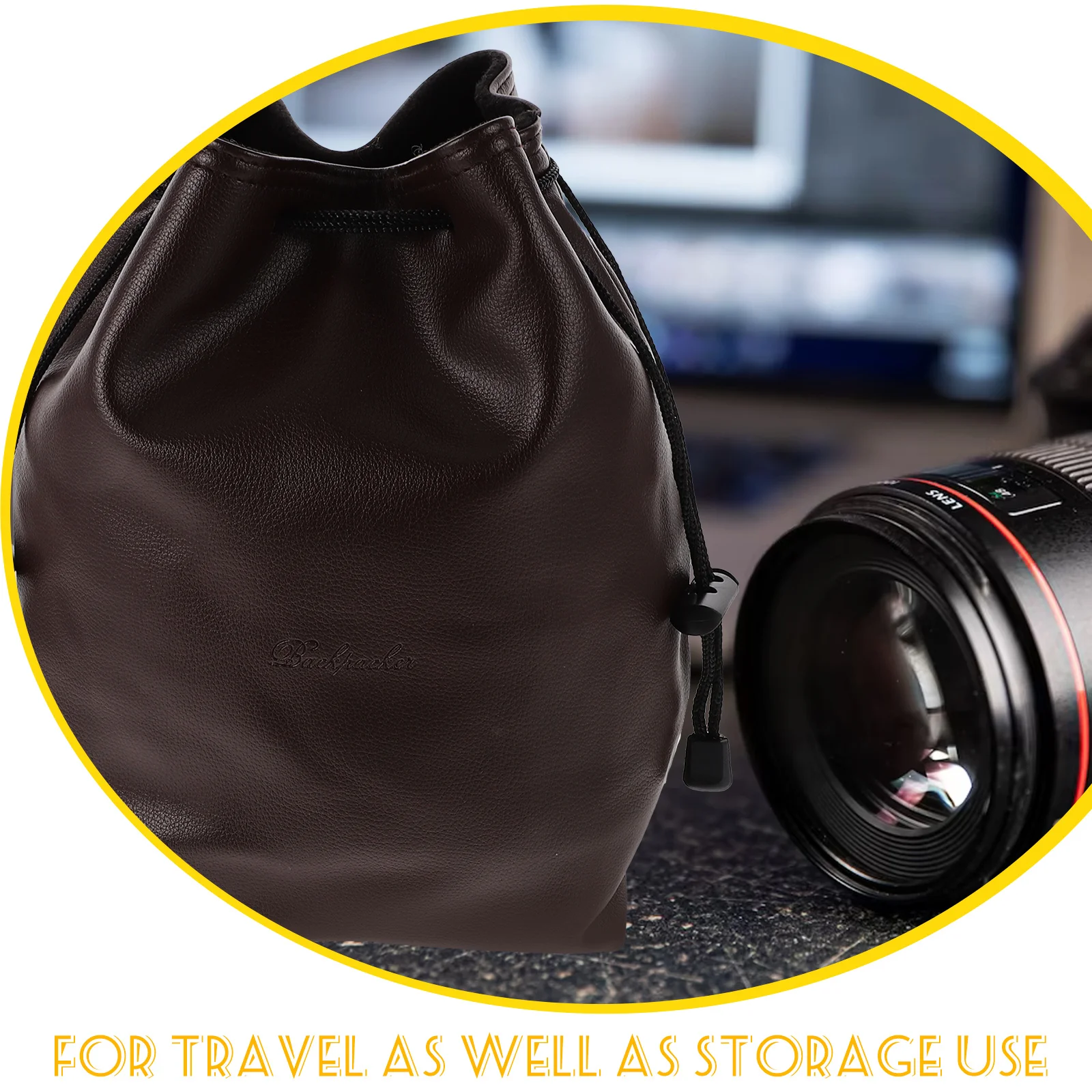 

Camera Protective Case Brown Size L Durable Storage Bag For Camera Lens Accessories Portable Travel Organizer