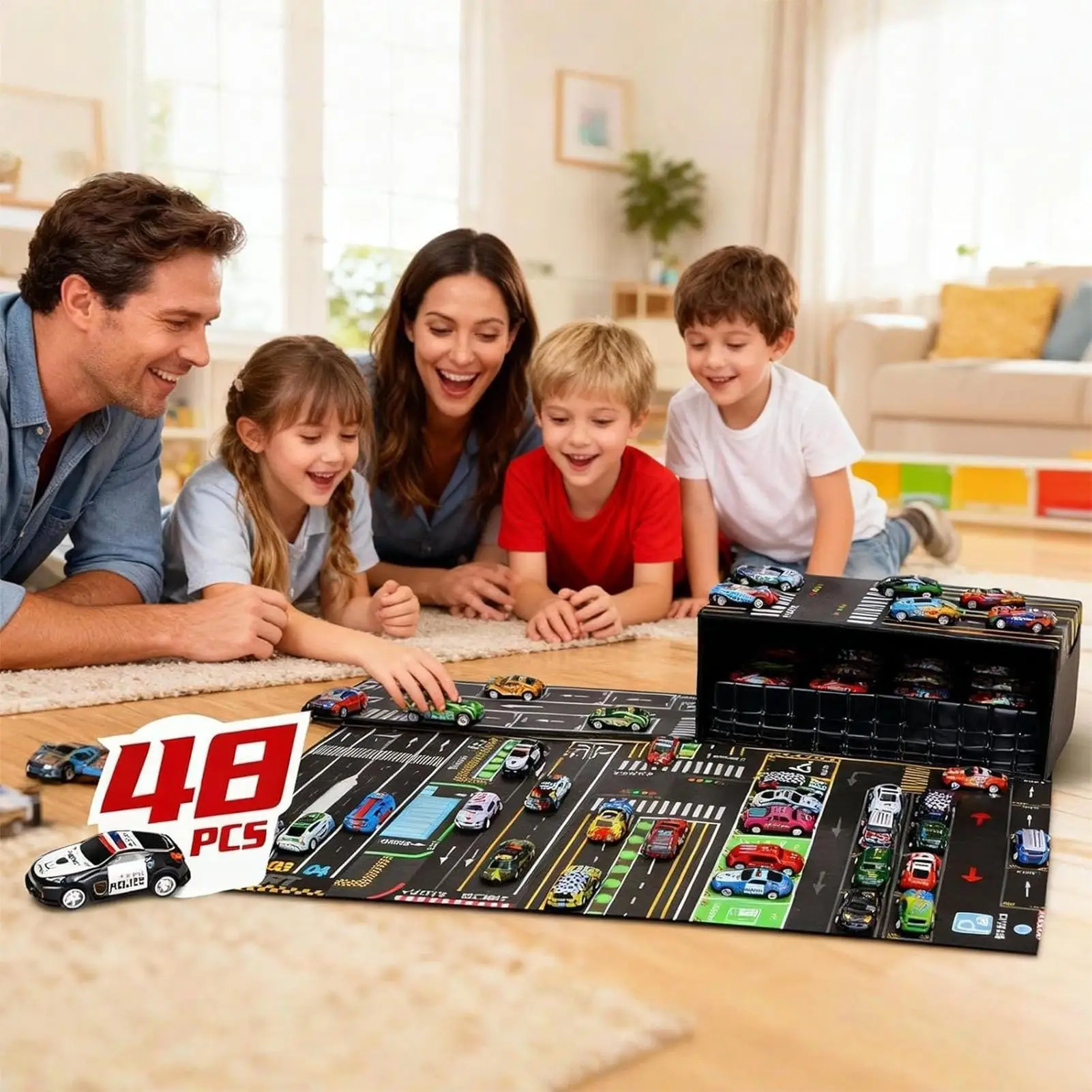 لعبة التراجع سيارة التراجع يموت يلقي ألعاب تعليمية 48 قطعة ألعاب السباق مع حصيرة اللعب للأطفال الأولاد غرفة نوم السفر المنزلية #4