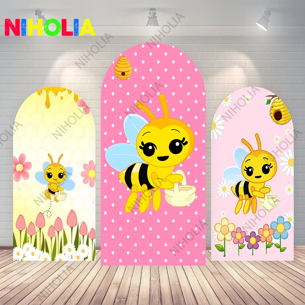 Fondo fotográfico con tema de abeja y miel, cubiertas para arco, Baby Shower, accesorios para fotomatón de doble cara, decoración de fondo para fiesta infantil