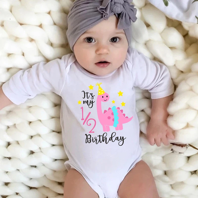 

My 1/2 Birthday Newborn Bodysuit Infant Baby Birthday Party Outfits Clothes Toddler Jumpsuits Boys Girls Long Sleeve Romper Gift