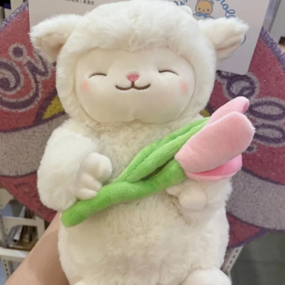 Miniso Famous Products Sheep Baa Baa Series Warm White Lamb Doll Hold Tulip Plush Doll Super Soft Doll Girl'S Birthday Gifts