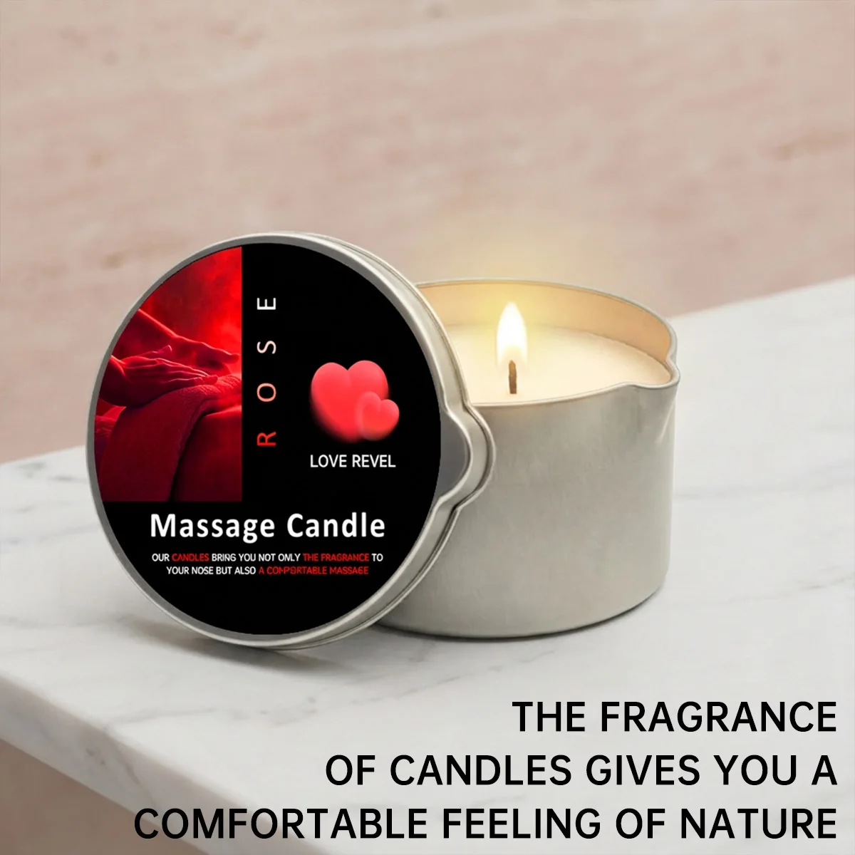 شمع زيت التدليك بالورد 2 أونصة شموع عطرية مع شمع الصويا مرطب - هدية حامل شموع لتزيين المنزل في عيد الميلاد