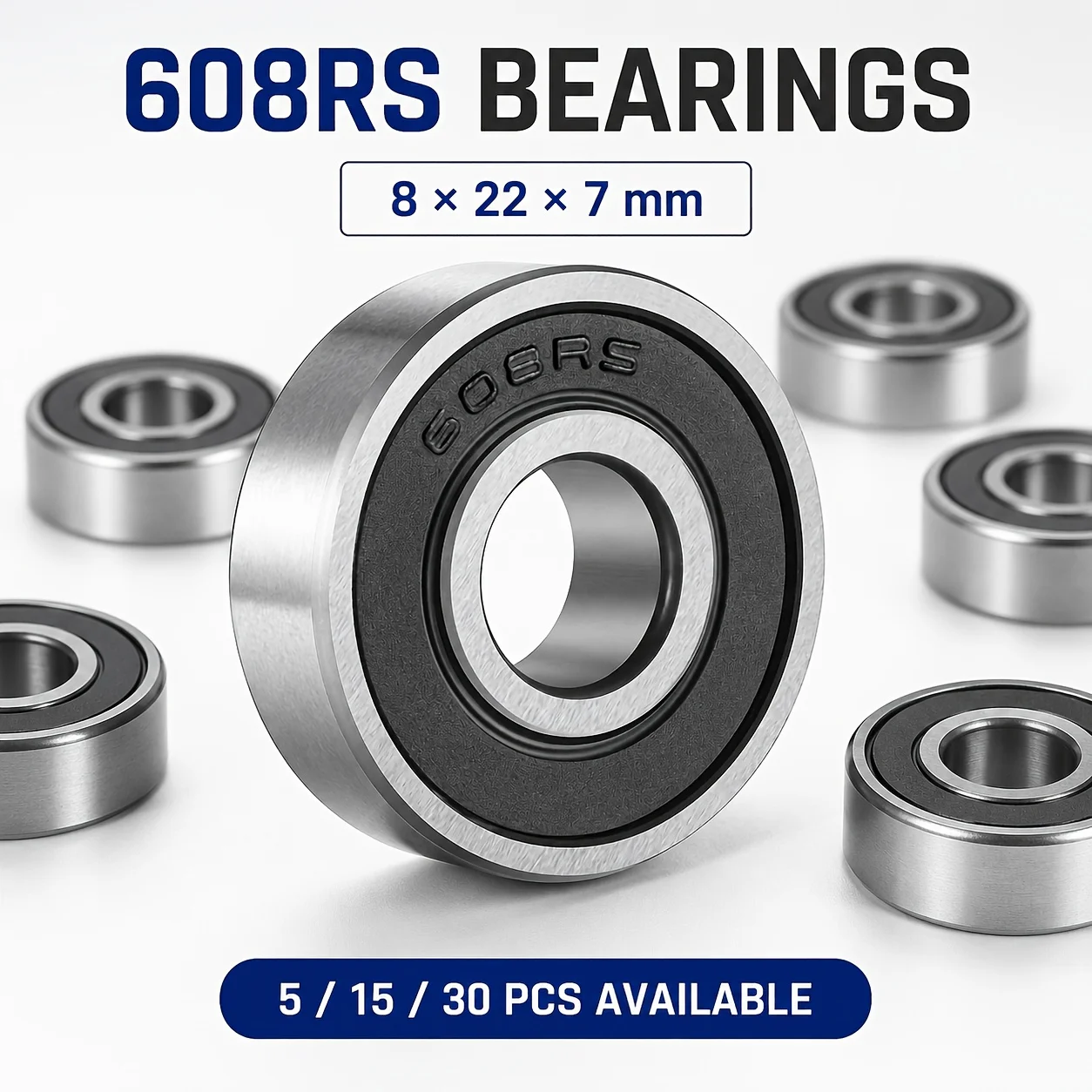 8x22x7mm Rubber Sealed Deep Groove Ball Bearings Kit, 10/15/30Pcs, Smooth Run for Machinery, Vehicles & Boats