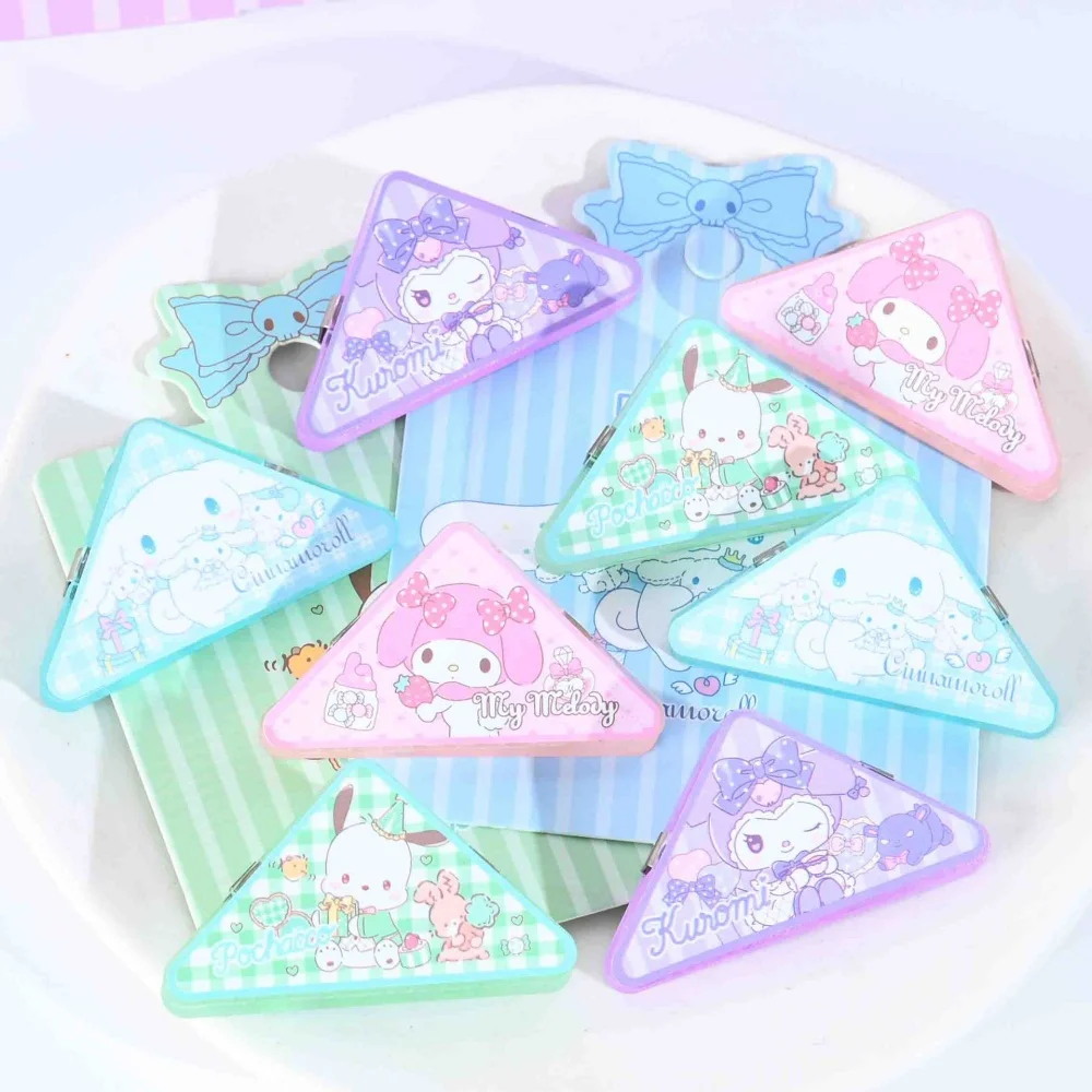 

4Pcs Cartoon Kuromi Cinnamoroll Mini Triangle Clips Sanrio Pochacco Melody Book Corner Clips Teacher Office Supplies Girls Gifts
