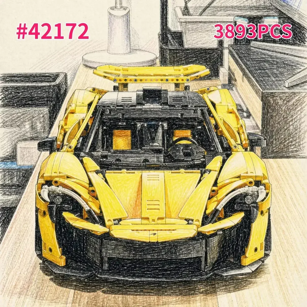 3893Pcs Technical Building Blocks P1 Super Racing Car 1:8 Sports Car Bricks Set Model Ornament DIY Christmas Birthday Toys Gifts