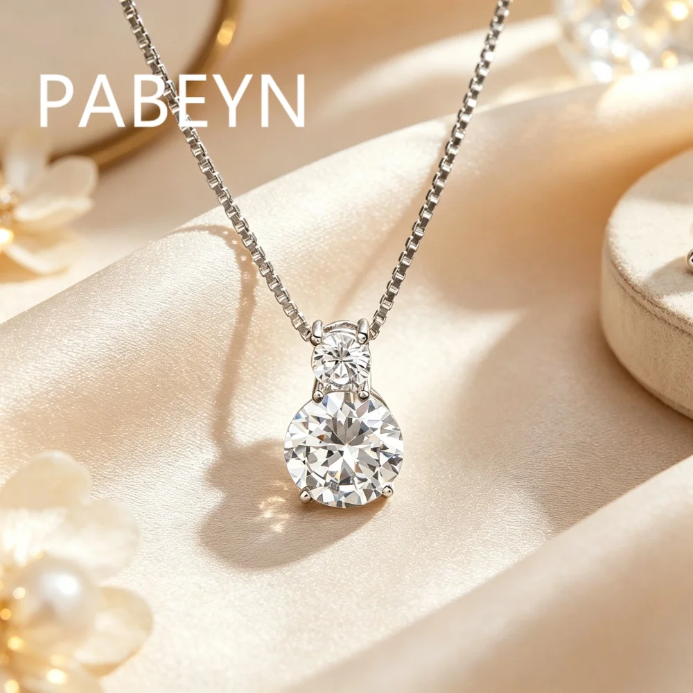 925 Sterling Silver Fashionable Simple Double Round Zircon Pendant Necklace Birthday Party Anniversary Gift for Women Jewelry