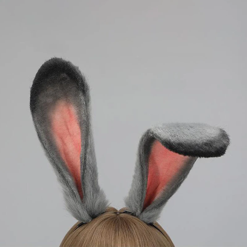 Diadema con Orejas de conejo largas de felpa para niñas, accesorios de Cosplay de Lolita, sombrerería con orejas de Animal para fiesta de Halloween, accesorios para el cabello de aro, cola de conejo