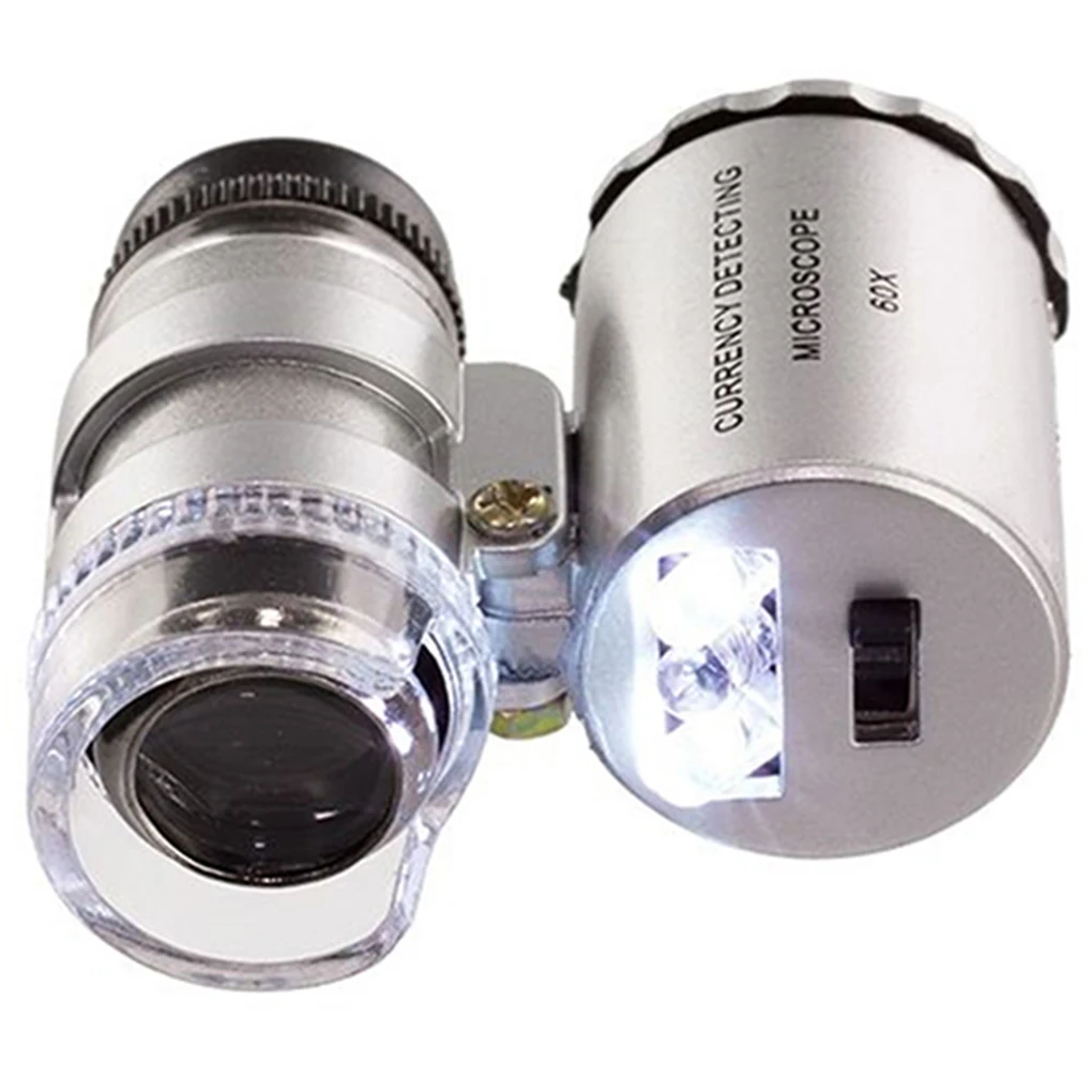 Loupe de bijoutier avec lumière LED, mini microscope de poche portable 60X déterminer Loupe Détecteur de monnaie à lumière UV