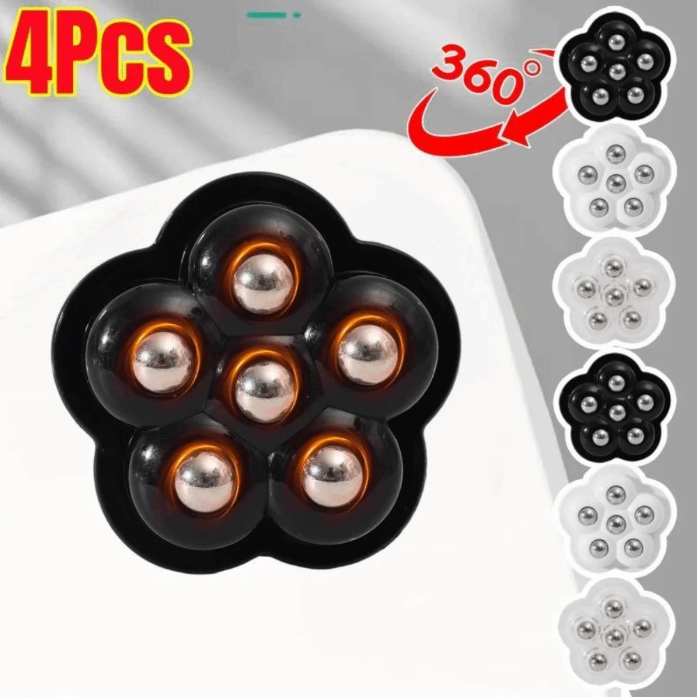 4Pcs 6 Beads Self Adhesive Caster Wheels Mini Swivel Casters Self Adhesive Universal Caster Wheels Stainless Steel Beads