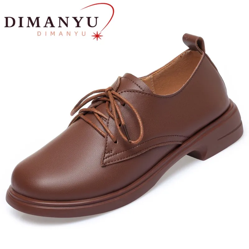 

DIMANYU Women Oxford Shoes Genuine Leather Spring Platform British Style Ladies Shoes Round Toe Lace-up Work Shoes For Women