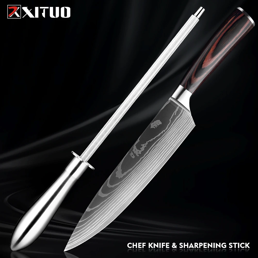 

XITUO 8 inch Chef Knife and Sharpener High Carbon Stainless Steel Best Kitchen Matching Knives Quick and sharp Cooking Knife