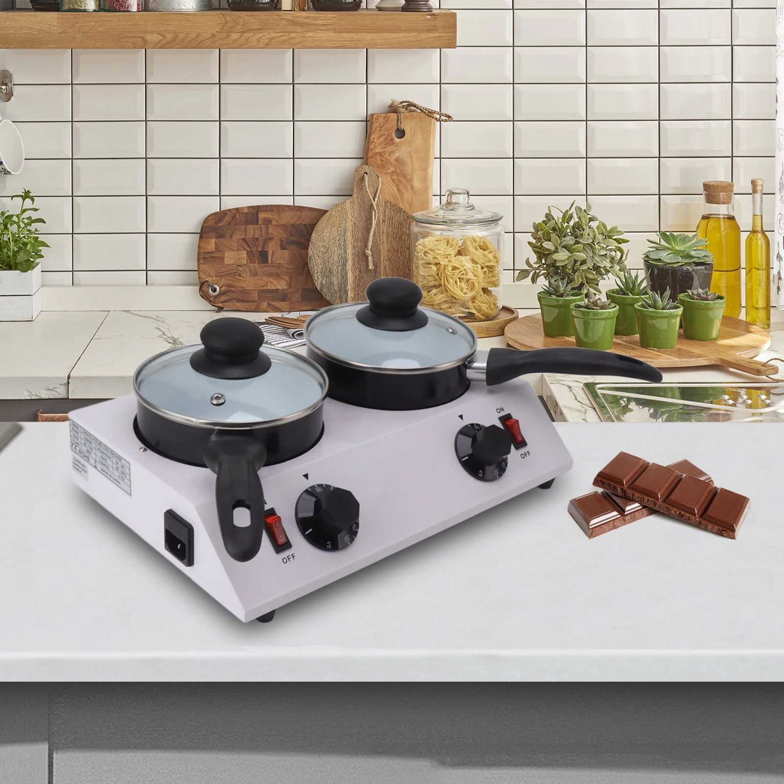 2 Tanks Chocolate Melting Machine Constant Temperature Electric Tempering Pot for Kitchen Baking 80W