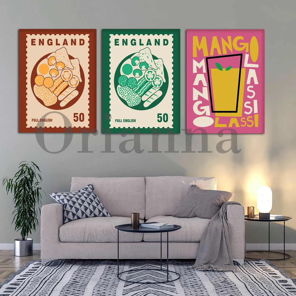 Full English Breakfast Indian Mango Lassi Clam Pizza Hawaiian Pizza Food Italy Wall Art Prints Posters Kitchen Decor Painting