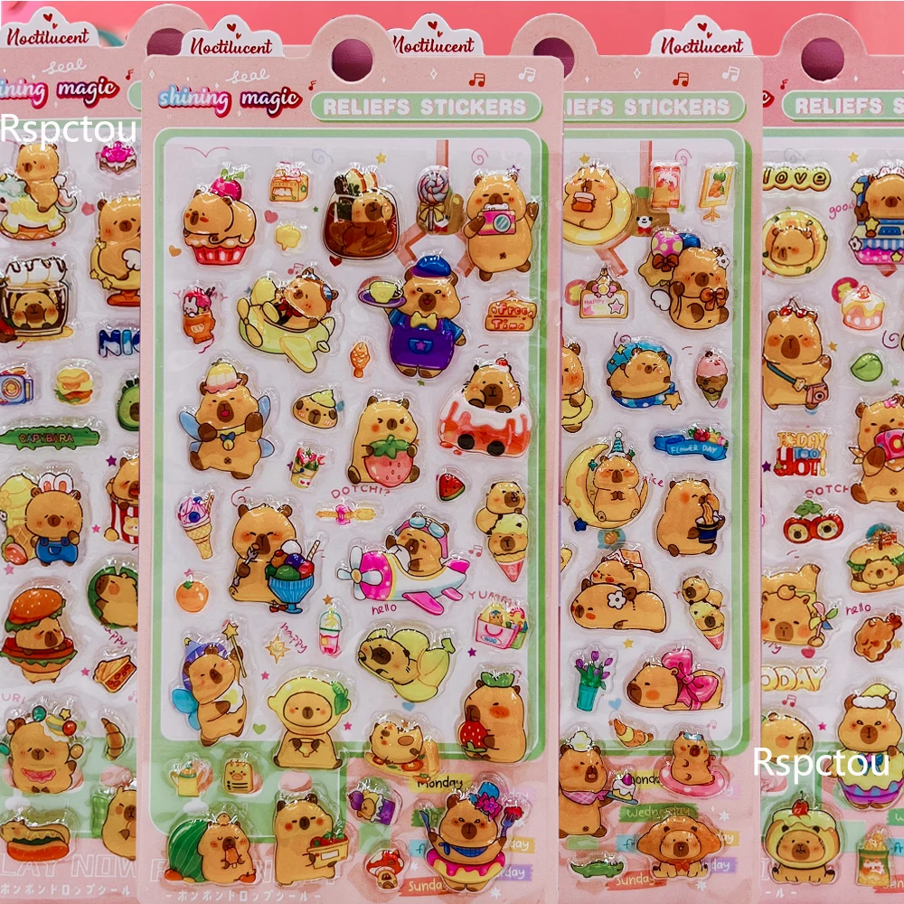 

6 шт. забавных милых 3D-наклеек с животными (капибара), рельефные стикеры в стиле каваи, мультяшные наклейки-пузыри, декор для чемоданов, гитар, подарки, набор для творчества