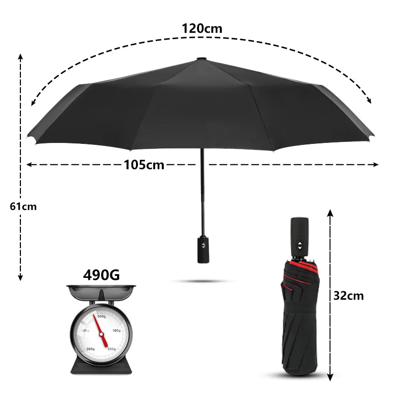 Wind Resistant Folding Automatic Umbrella Rain Women Auto Luxury Big Windproof Umbrellas Rain For Men Black Coating 10K Parasol