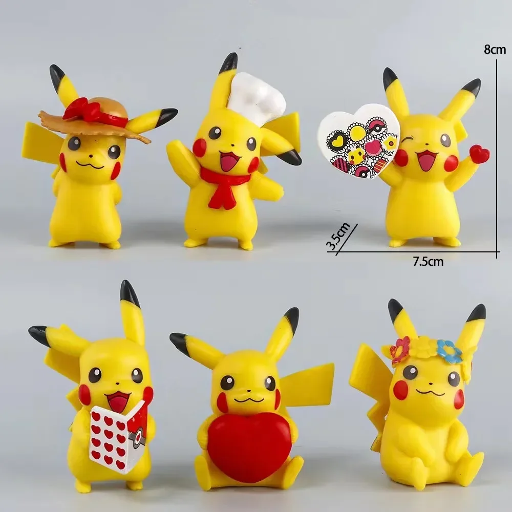 

6Pcs/Set Anime Pokemon Love Chef Pikachu Figure Doll Cake PVC Car Decoration Desktop Ornament Model Toy