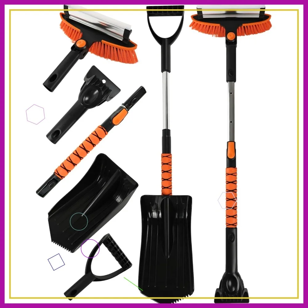 

41-дюймовый выдвижной скребок для льда с поворотом на 360° ° Поворотная насадка для щетки, эргономичная ручка из пеноматериала для автомобилей, грузовиков, внедорожников