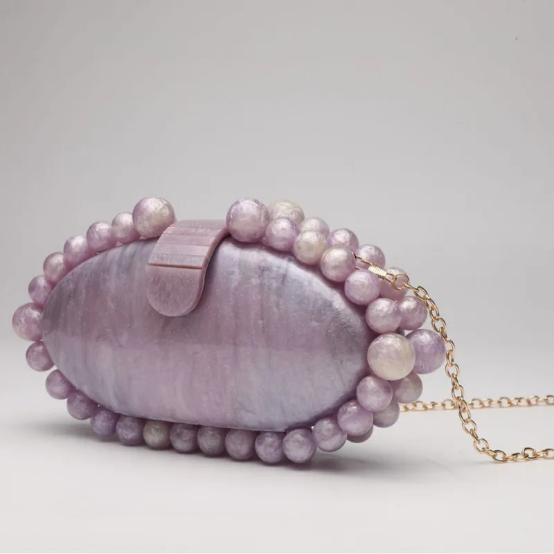 2025 New Elegant Pearl Marble Acrylic Clutch Bag Women Prom Evening Party Egg Shape Handbags Lady Wedding Shoulder Crossbody Bag