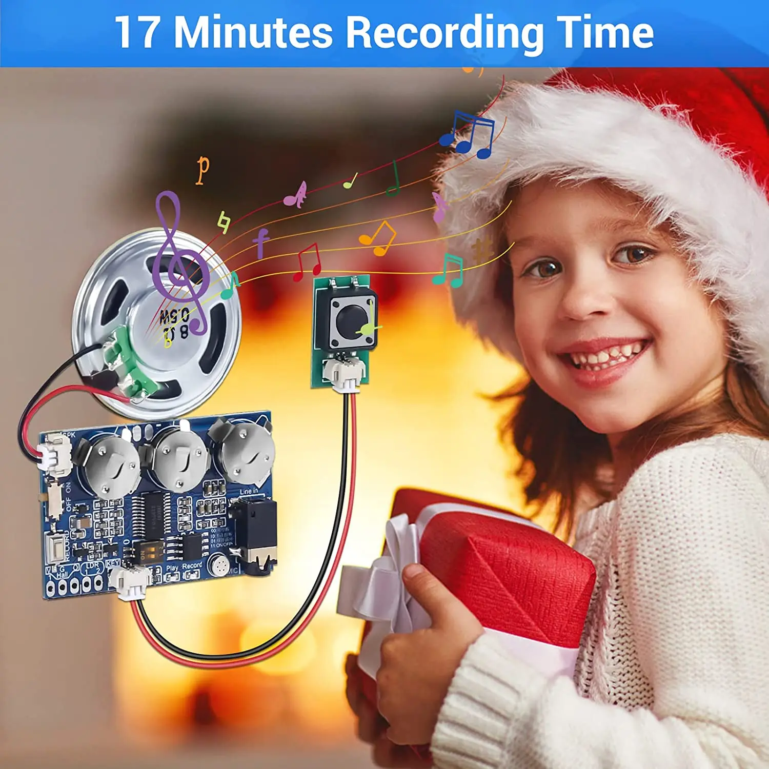 Voice Recording Playback Module 17 min Sound Recordable Boared Button Control DIY Music 8M Programmable MIC/PC/Phone Recording