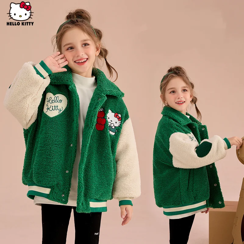 

Sanrio Hello Kitty Girl Coat Autumn Winter Kawaii Polar Fleece Child Jacket Cartoon Fashion Quilted Thicken Cotton Coat New