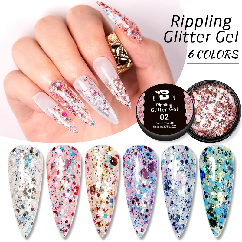 

BOZLIN 5ML Rippling Glitter Gel Polish Soak Off UV LED Shining Glitter Sequins Varnish For DIY Nail Art Manicure