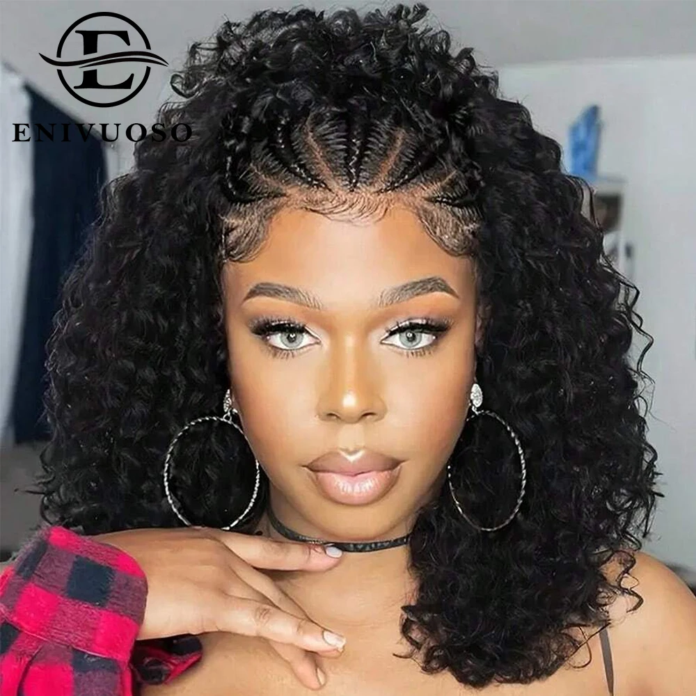 Kinky Curly Braided Wig With Baby Hair Natural Color Curly 13X4 Transparent Synthetic Lace Front Wigs Braid Wig For Black Women