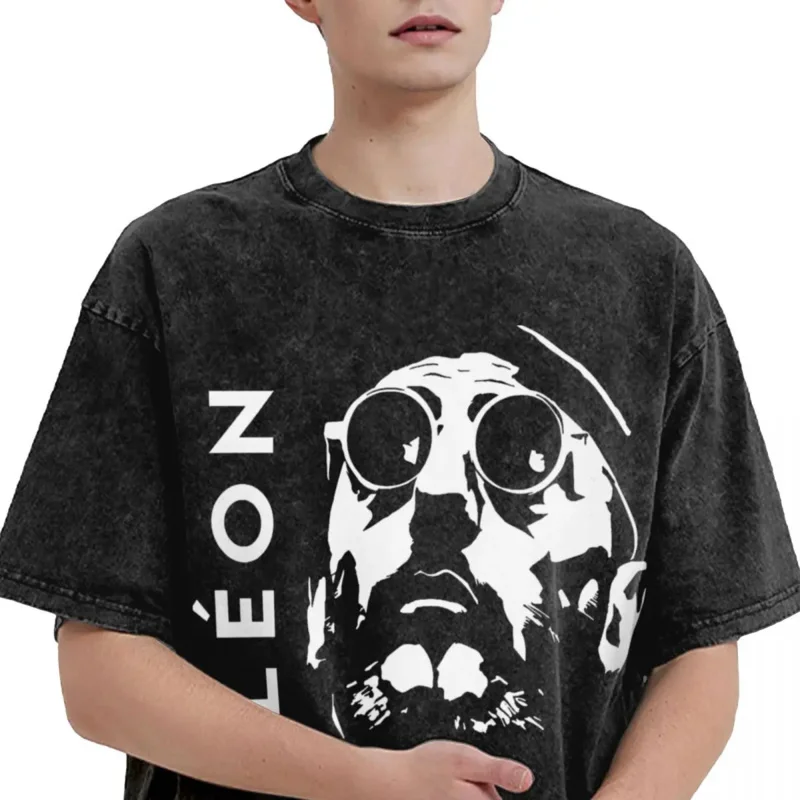 Leon t-shirt profissional para homens e mulheres, manga curta, hip hop, lavado, filme, streetwear, verão