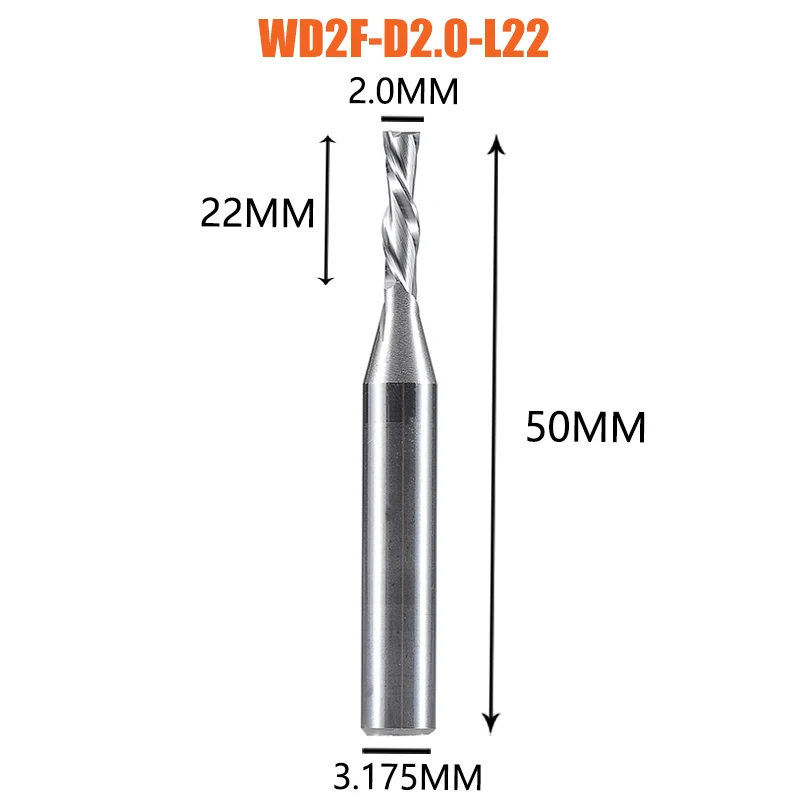 Dreanique 1 st Down Cut 2 Fluit Spiraal Carbide Frees 3.175 4 6 8mm Router Bit End Mill Hout MDF Downcut