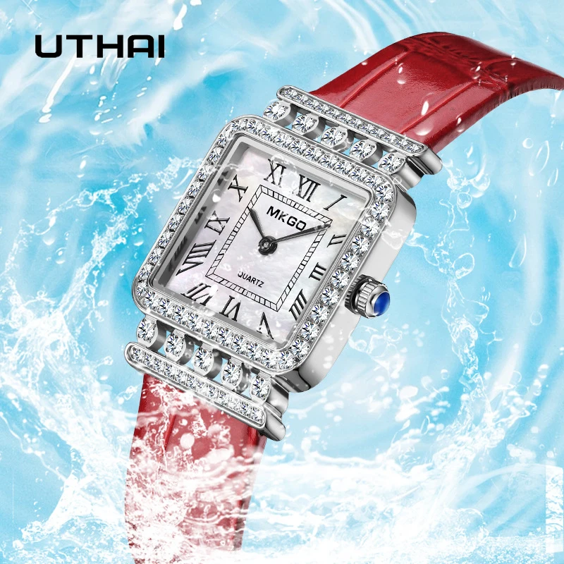 UTHAI L85 Women\'s Watches Light Luxury Crystal Fritillaria Square Roman Scale Waterproof Jewelry Diamond Female\'s Bracelet Watch